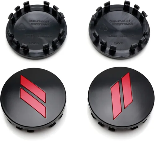 Vista 2 de iJDMTOY Juego de 4 piezas 63 mm 2.5 pulgadas Rojo/ Cobertura de Centro de Llanta con Corte para Reemplazo