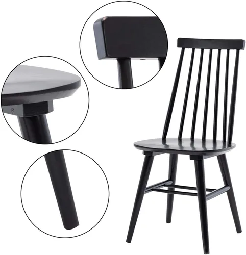 Vista 21 de DUHOME Juego de 2 sillas de comedor de madera, sillas de comedor con respaldo de listón, sillas de cocina, sillas Windsor, color negro