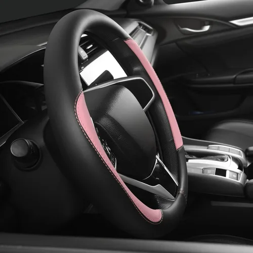 Vista 4 de Szttswamp - Funda para volante de automóvil, piel de microfibra, 14.5-15 pulgadas (negro)