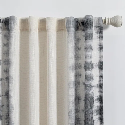 MEETSKY Cortinas para sala de estar, filtrado de luz, color blanco y negro, pestañas traseras, cortinas estilo lino, 84 pulgadas de largo, 2 paneles