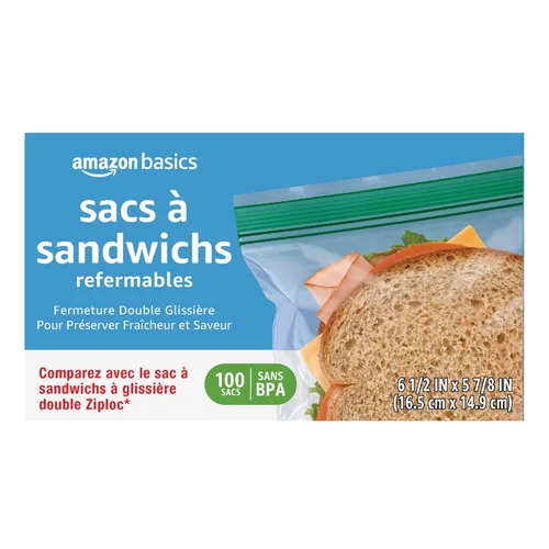 Vista 6 de Yaxa Basics Bolsas de almacenamiento de sándwich con doble cierre para almacenamiento de alimentos, sin BPA, 100