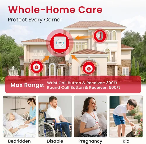 Vista 4 de CallToU Buscapersonas para cuidadores con botón de llamada inalámbrico, sistema de alerta de enfermera, más de 500 pies