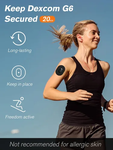 Vista 2 de Paquete de 20 parches adhesivos Dexcom G6 impermeables, cinta CGM de papel precortada para G6, sobreparche Dexcom G6 de larga estancia sin pegamento