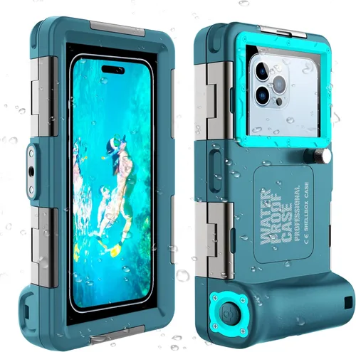 Vista 10 de Funda universal de buceo profesional para filmación de esnórquel para iPhone 17/16/15/14/13/12/11 Pro Max Samsung S26/S25/S24/23/22/21 Plus Ultra