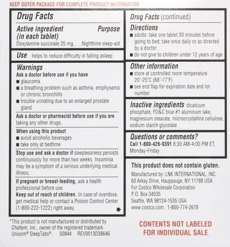 Vista 2 de Ayuda para dormir de Kirkland Signature, succinato de doxilamina 25 mg, paquete de 2 (192 tabletas)