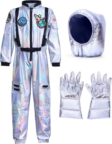 Latocos Astronaut Costume for Kids with Helmet Laser Space Suit for Halloween Boys Girls Pretend Role Play Dress Up Ages 5-14