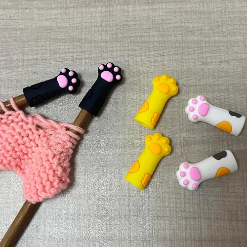 Vista 2 de SPANSEE 6 uds. Protectores de Puntas de Agujas de Tejer con Forma de Pata de Gato, Protectores de Puntas de Agujas de Tejer, Detenedor de Puntos 6