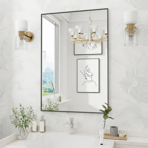 Vista 7 de Koonmi Espejos negros para pared, espejo de baño de 30 x 30 pulgadas, espejo de pared rectangular para sala de estar, dormitorio, baño, se cuelga