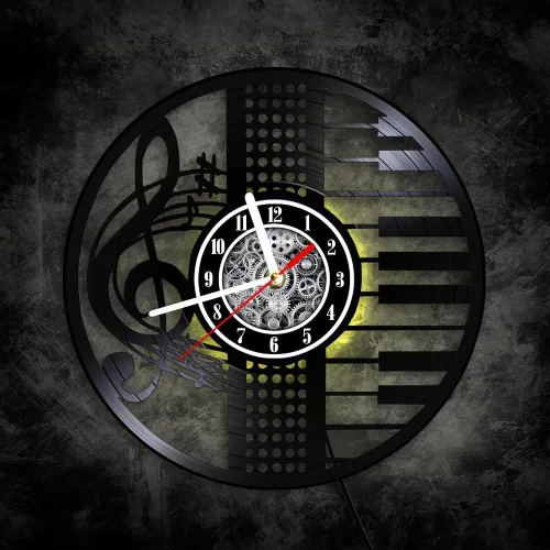Vista 3 de The Geeky Days Treble Clef Musical Notes LED Illuminated Vinyl Record Wall Clock for Music Room Studio Artistic Home Decor Illuminated Timepieces