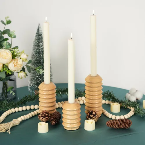 Vista 5 de HOWSILAY Portavelas para candelabros de madera para centro de mesa, candelabro neutro para decoración del hogar, se adapta a velas cónicas de 3/4