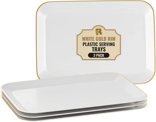 Vista 11 de Paquete de 3 bandejas de plástico negro para servir – Bandeja negra de 8 x 11 pulgadas – Bandejas de postre resistentes para alimentos – Bandejas