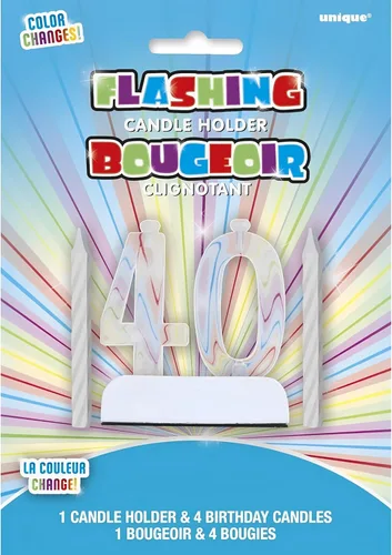 Vista 3 de Juego de velas y número iluminado multicolor para torta de cumpleaños, 5 unidades, 40, Multicolor