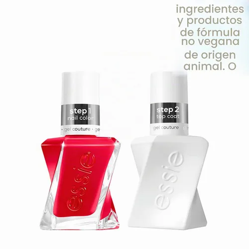 Vista 2 de Essie Gel Couture - Esmalte de uñas de larga duración + kit de capa superior, esmalte de uñas rojo escarlata, Rock The Runway + capa superior