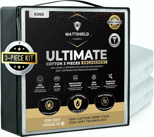 Vista 12 de MATTSHIELD Ultimate - Juego de 3 piezas, funda de colchón a prueba de chinches, tamaño individual XL, parte superior 100% algodón + 2 protectores
