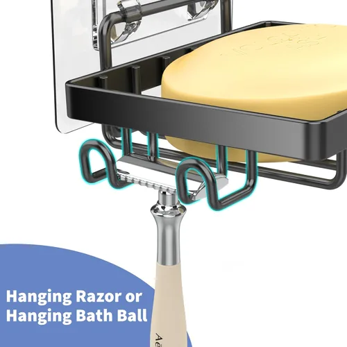 Vista 3 de Moforoco Jabonera negra, soporte para barra de jabón para ducha, accesorios de baño sin perforaciones, soporte de jabón montado en la pared