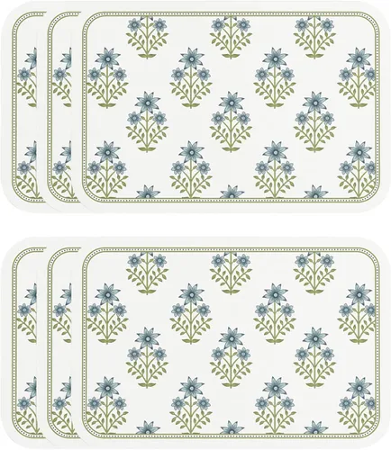 Vista 15 de ISAENNE Juego de 6 manteles individuales de PVC, rectangulares con estampado de flores y pájaros, impermeables y resistentes al calor, decoración