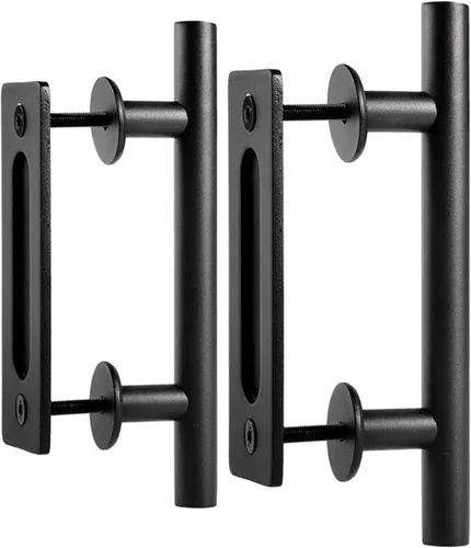 Vista 9 de EaseLife Paquete de 2 manijas y tiradores de puerta corrediza de granero de 10 pulgadas, juego de herrajes rústicos de doble cara, resistente, Negro