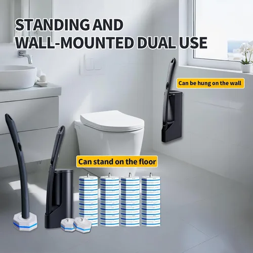 Vista 5 de Cepillo desechable para inodoro, limpiador de inodoro, suministros de limpieza de inodoro, escobilla de inodoro con soporte, varitas limpiadoras