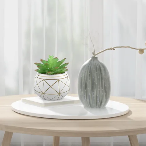 Vista 8 de 2 plantas suculentas artificiales en maceta de imitación suculentas en macetas de cerámica mini planta artificial en maceta para decoración