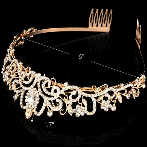 Vista 23 de Corona de princesa para mujer, tiaras de reina de cristal para niñas, accesorios para el cabello de novia, regalos para cumpleaños, boda