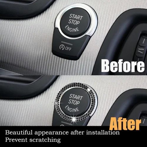 Vista 4 de 2 calcomanías de anillo de arranque de motor de automóvil con doble diamantes de imitación, accesorios brillantes para el interior del automóvil