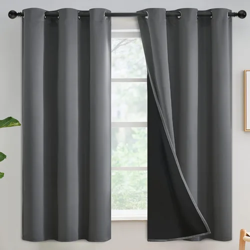 Vista 177 de Yakamok Cortinas 100% opacas para dormitorio, 2 paneles, cortinas de ventana completamente opacas, paneles de ventana con aislamiento térmico