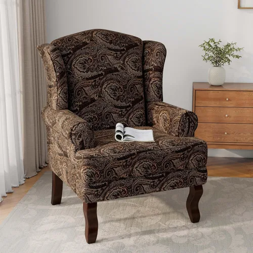 Vista 6 de Silla decorativa, sillón tapizado con respaldo alto con esponja de alta resistencia y patas de madera, sillas individuales modernas y cómodas