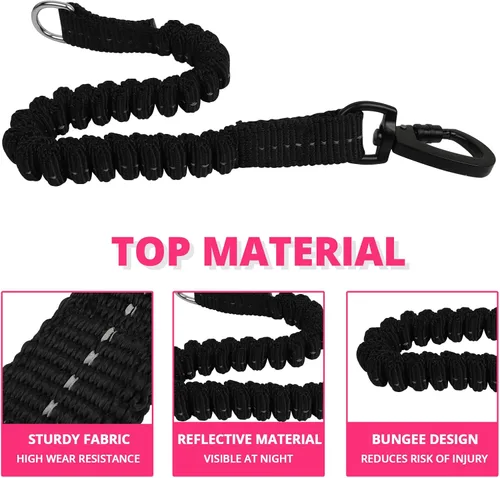 Vista 65 de Correa de perro de cuerda de 3 pies: correa resistente con gancho giratorio bloqueable, hilos reflectantes, bungee y asa acolchada - Correa