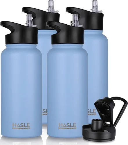 Vista 42 de HASLE OUTFITTERS Botella de agua aislada de 22 onzas, botella de agua de acero inoxidable de doble pared de boca ancha con tapa de popote y tapa