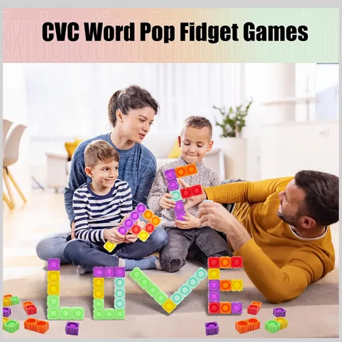 Vista 3 de Bloques Pop Fidget Toys, Bloques de Construcción DIY de Silicona Arcoíris Popper Infinity, Juego de Aprendizaje de Palabras CVC, Fonética