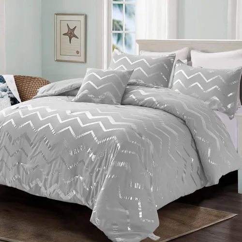 Vista 10 de Menghomeus Juego de edredón Aqua tamaño individual, edredón metálico verde azulado y plateado, ropa de cama de microfibra suave de 3 piezas