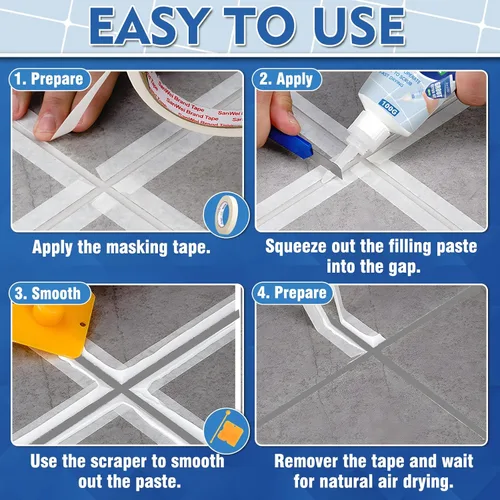 Vista 5 de Kit de Reparación de Lechada para Azulejos, 2 Paquetes de Lechada de Secado Rápido para Baño, Cocina, Ducha, Triple Uso Versátil con Sellador