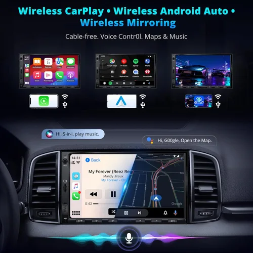 Vista 3 de A5L - Estéreo de auto doble DIN Android de 7 pulgadas con escáner OBD2, CarPlay inalámbrico y Android Auto, ecualizador de 24 bandas, DSP, conexión