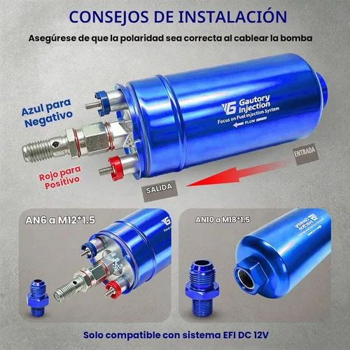 Vista 3 de Bomba de combustible eléctrica en línea externa de alto flujo 300LPH universal 12V azul
