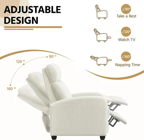 Vista 4 de Yaheetech Silla reclinable de pana para sofá individual, asiento de cine en casa, silla reclinable moderna ajustable para sala de estar, dormitorio