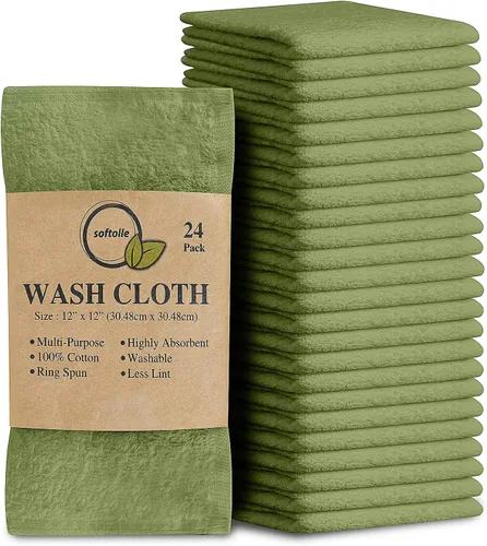 Vista 38 de Softolle Paquete de 24 paños 100 % algodón (12 x 12 pulgadas), suaves, altamente absorbentes, toallas para la cara, paños de lavado para la cara