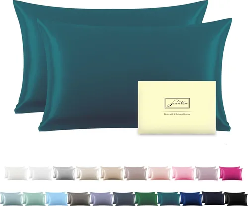 Vista 51 de Funda de almohada de seda para cabello y piel, suave, transpirable y sedosa 100% seda Queen, juego de 2, fundas de almohada de seda de morera