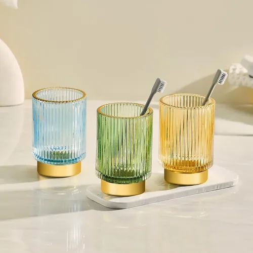Vista 3 de 2Pack Glass Makeup Brush Holder Bathroom Toothbrush Holder Crystal Pen Holder Makeup Brush Cup For Desk Vanity Countertop (Green)