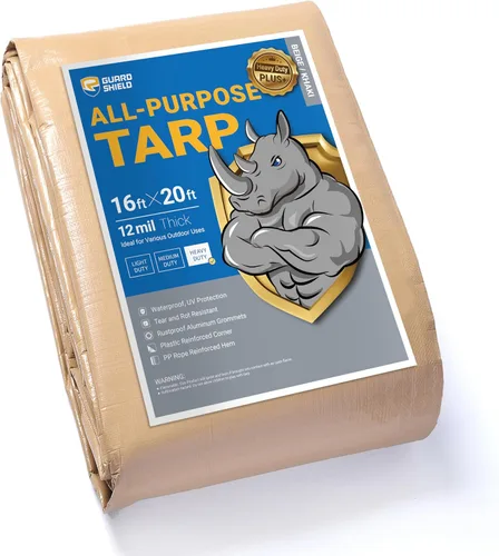 Vista 48 de GUARD SHIELD Lona beige de 8 x 10 pies, lonas grandes resistentes para exteriores, cubierta de lona de 12 mil