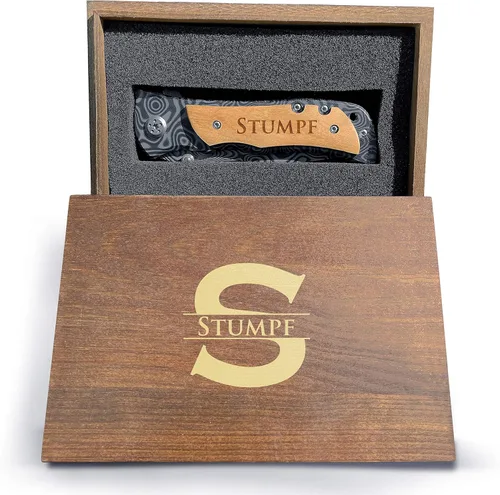 Vista 12 de Cuchillo de bolsillo grabado personalizado para hombres, cuchillo plegable personalizado con caja de madera para uso diario