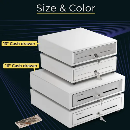 Vista 6 de Volcora Cajón de Caja Registradora Manual de Apertura por Empuje de 13" para Sistema de Punto de Venta (POS) - Blanco con Panel Táctil Frontal