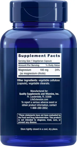 Vista 2 de Life Extension Magnesio (Citrato) 100 mg, 180 cápsulas vegetales (paquete de 2) - Suplemento Mag