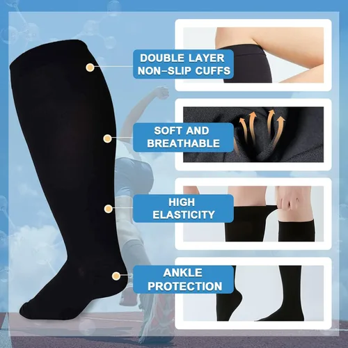 Vista 4 de ZOOSIXX Plus Size Compression Socks for Women and Men, 2 Pairs Knee High Support Wide Calf Stockings