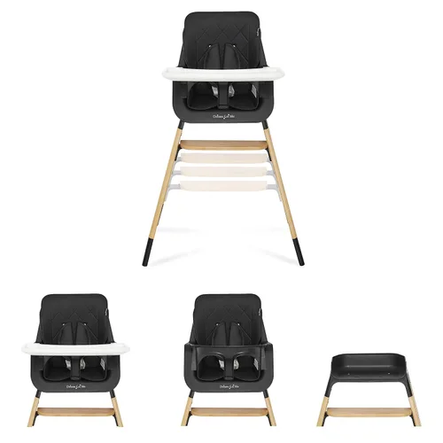 Vista 5 de Dream On Me Nibble Trona de madera 2 en 1 Silla de alimentación convertible para bebé con bandeja extraíble, reposapiés ajustable, arnés de 5