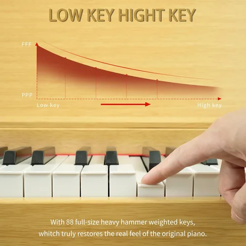 Vista 6 de ZHRUNS Piano digital con peso de 88 teclas, escritorio de madera de tamaño completo, piano eléctrico como para escritorio o tocador, con triple