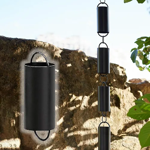Rain Chain Hanging Cylinder Rain Catcher, Aluminum Alloy Divert Water Rain Chain for Yards/Balcony/Corridor, Black Powder Coated Downspout Chain,1 m