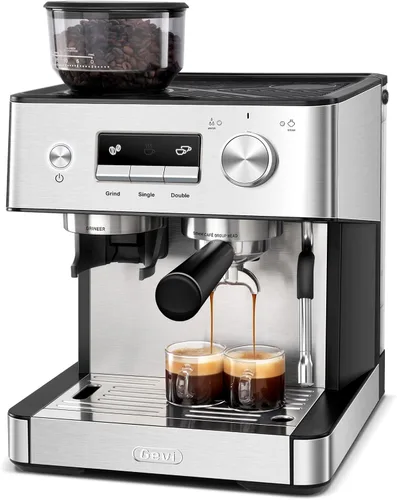 Gevi Máquina de café espresso de 20 barras con molinillo y espumador de leche, cafetera profesional para el hogar, capuchino y café con leche,