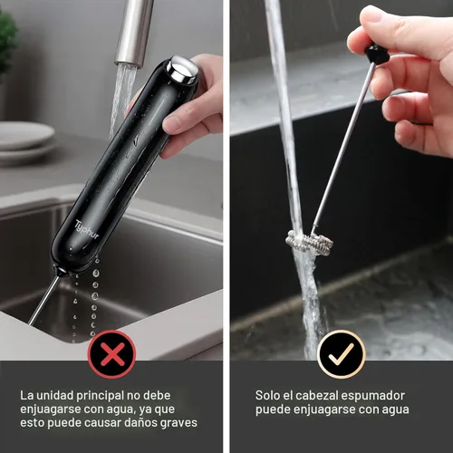 Vista 4 de InstaWhisk - Espumador de leche con velocidad variable, varita espumadora de café recargable con batidor doble desmontable, mezclador de bebidas