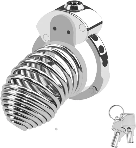 Dispositivo de castidad masculina de acero inoxidable jaula de castidad masculina con 7 tamaños ajustables jaula para pene con bloqueo invisible