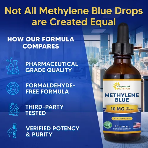 Vista 3 de aSquared Nutrition Gotas de azul de metileno – Suplemento líquido de grado farmacéutico 1% para humanos – 10 mg de grado USP con vitamina C – Sin